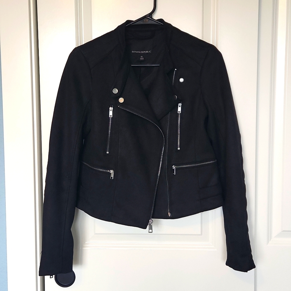 Banana Republic Vegan Suede Moto Jacket, Black, XS